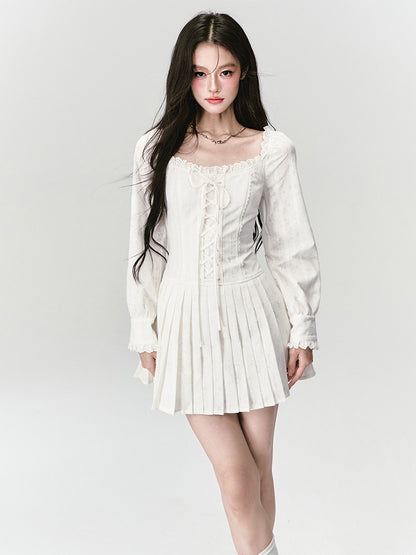 Lace-Up Square Neck Dress