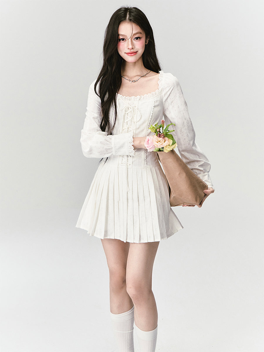 Lace-Up Square Neck Dress