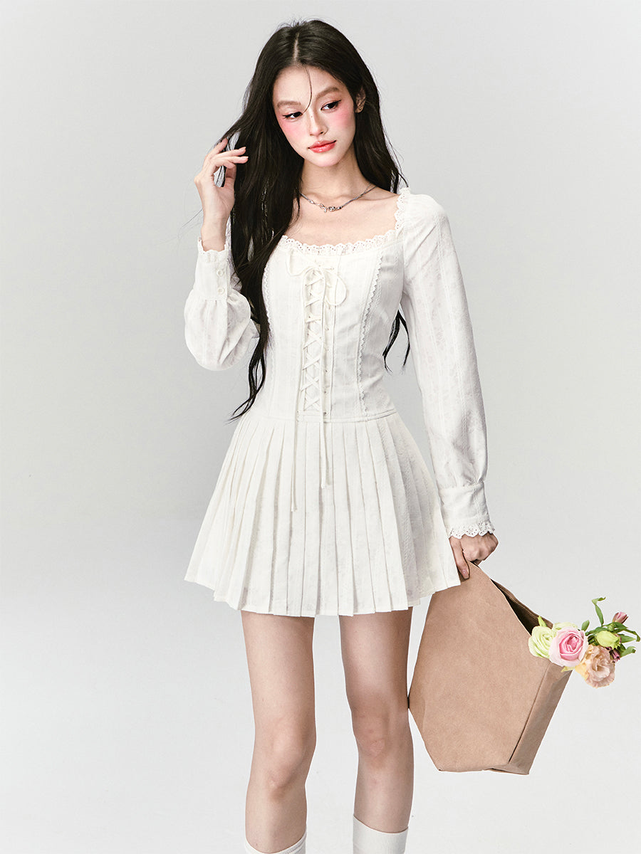 Lace-Up Square Neck Dress