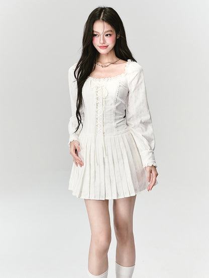 Lace-Up Square Neck Dress