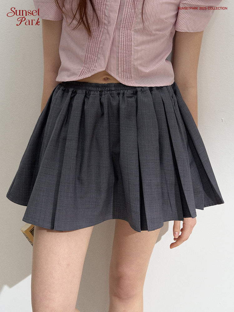 Elastic Waist Pleat Mini Skirt