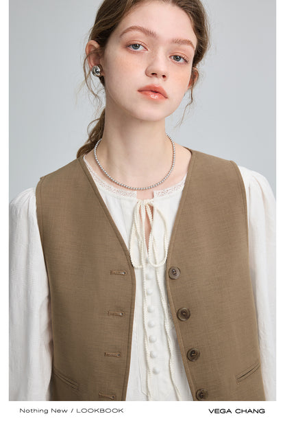 Adjustable Belted Waistcoat With Wide Armholes