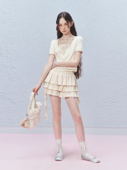 Floral Pointelle Puff-Sleeve T-Shirt