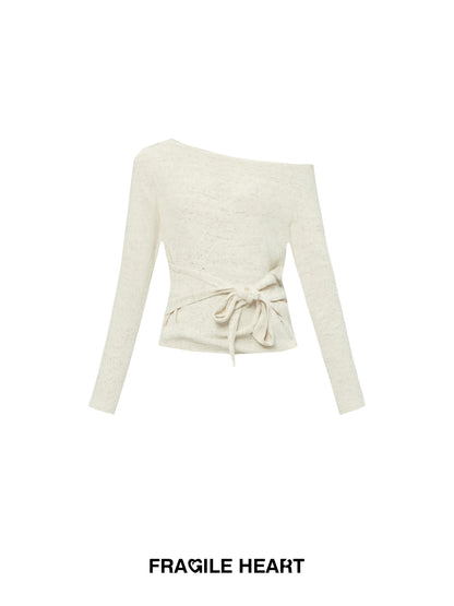 One-Shoulder Tie-Waist Knit Top