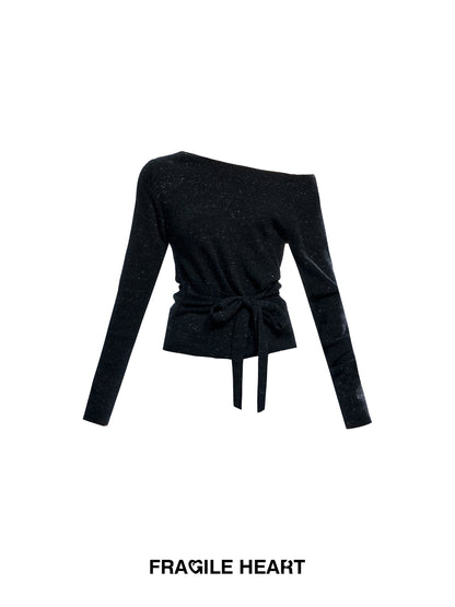 One-Shoulder Tie-Waist Knit Top