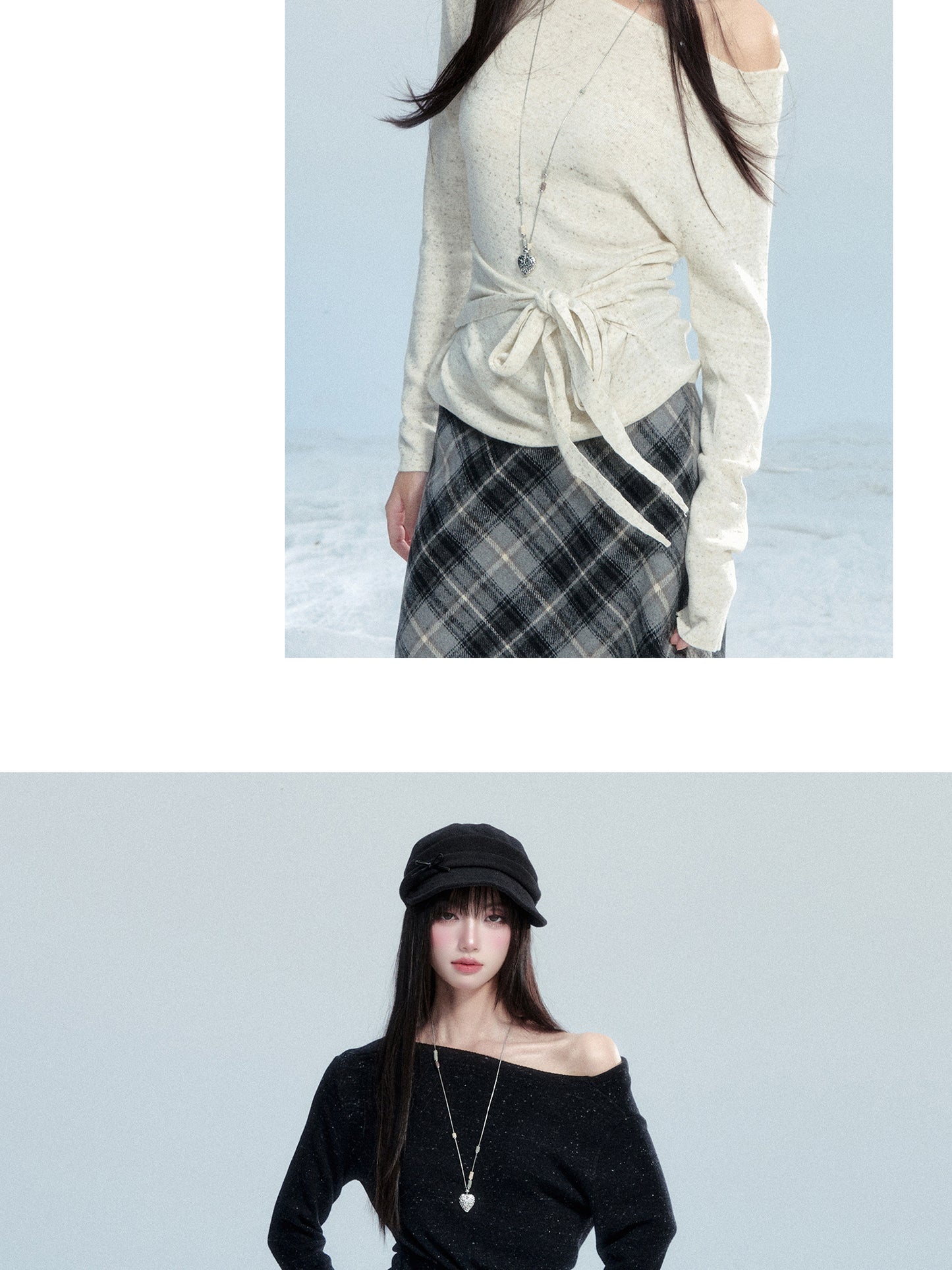 One-Shoulder Tie-Waist Knit Top