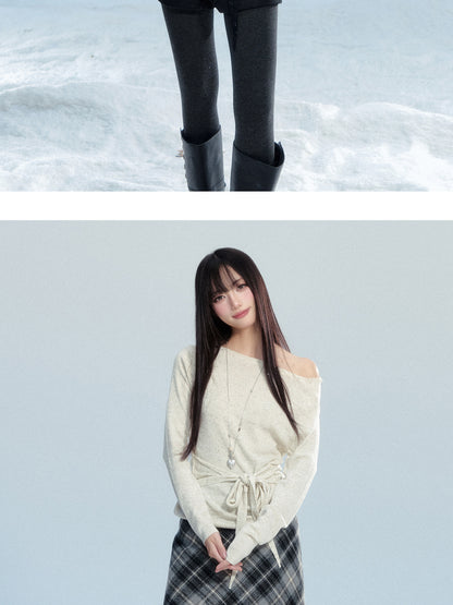 One-Shoulder Tie-Waist Knit Top