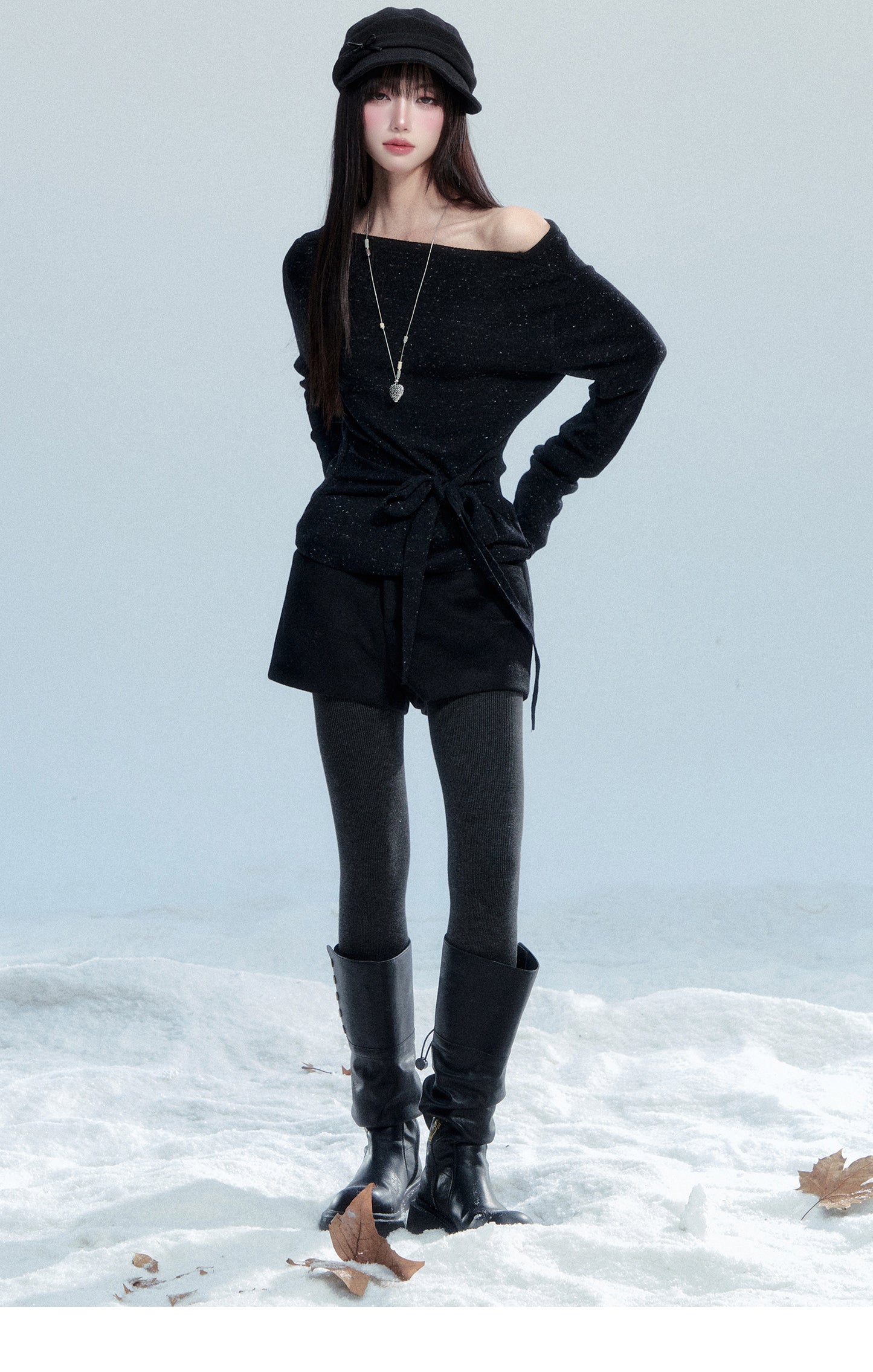 One-Shoulder Tie-Waist Knit Top