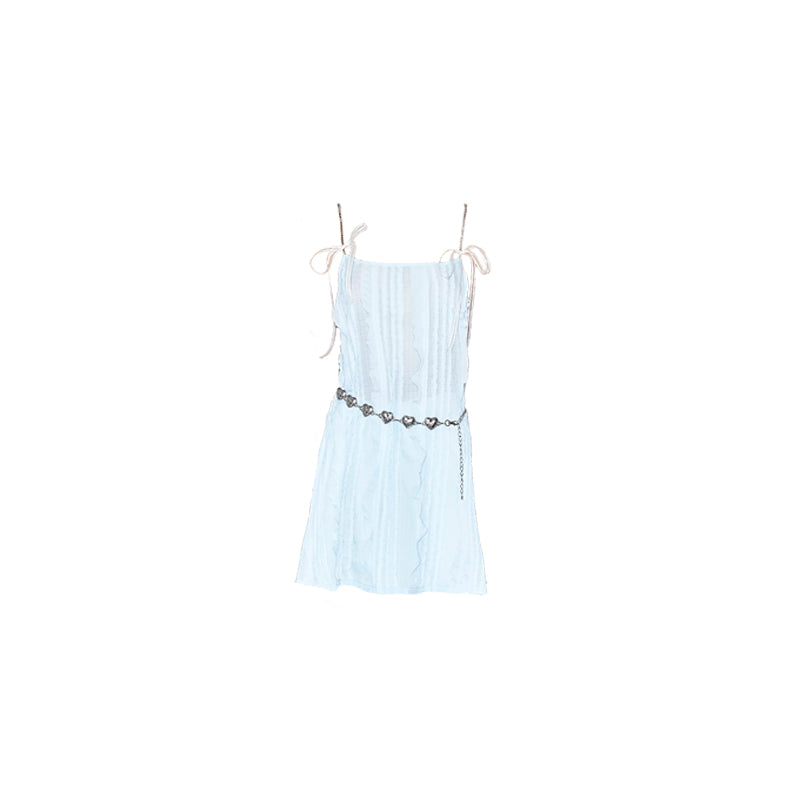 Ruffle Stripe Sheer Cami Top And Heart Chain Belt