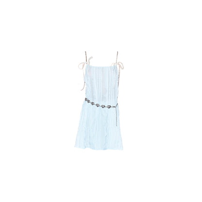Ruffle Stripe Sheer Cami Top And Heart Chain Belt