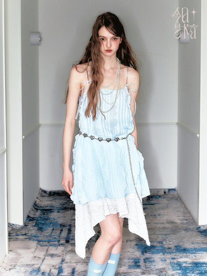 Ruffle Stripe Sheer Cami Top And Heart Chain Belt