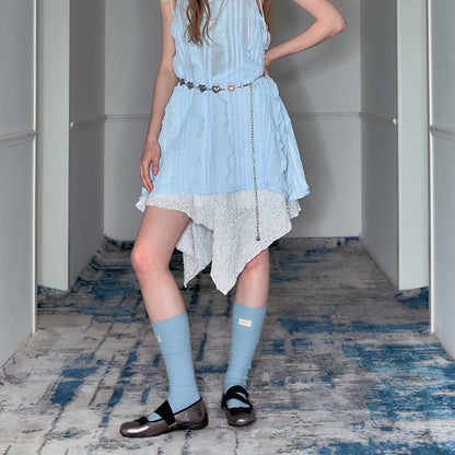 Ruffle Stripe Sheer Cami Top And Heart Chain Belt
