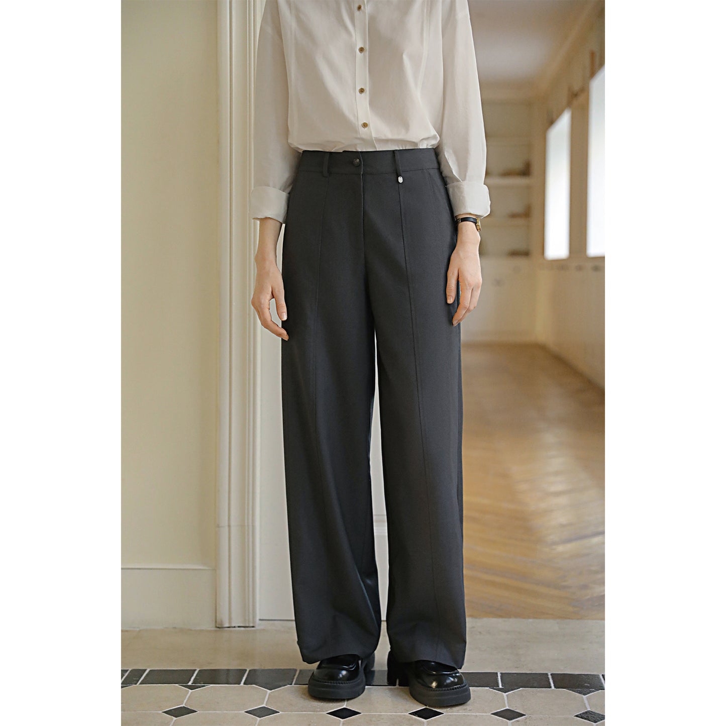 Belted Hem Center Seam Trousers