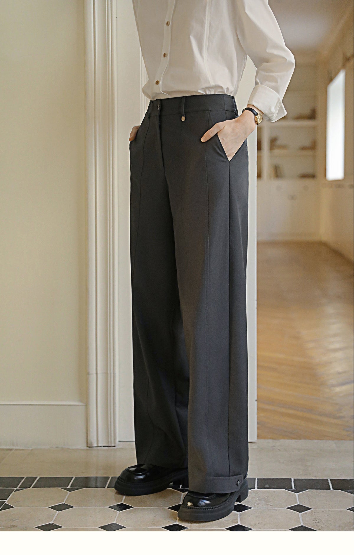 Belted Hem Center Seam Trousers