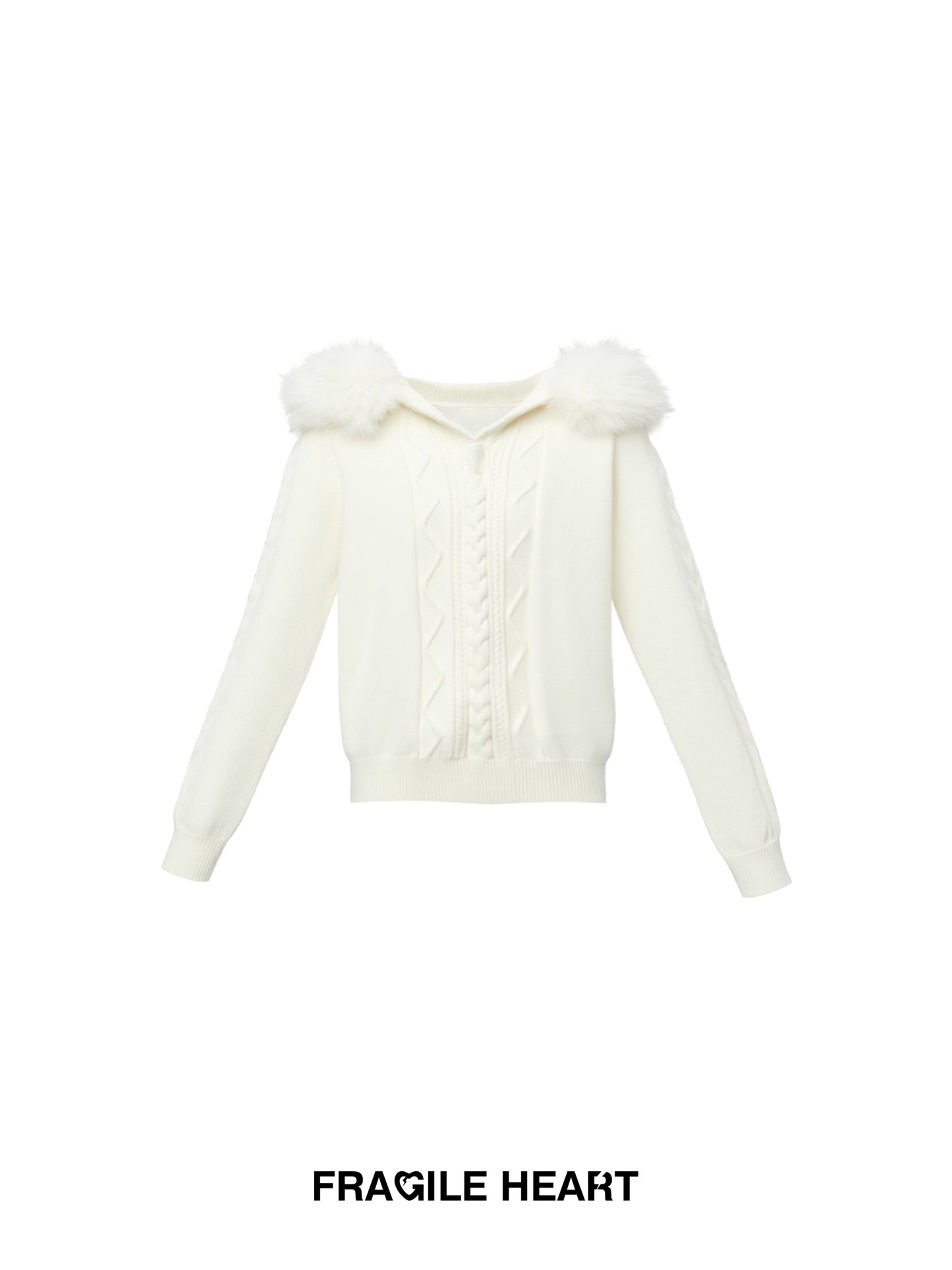 Cable-Knit Hooded Sweater With Detachable Fur Trim