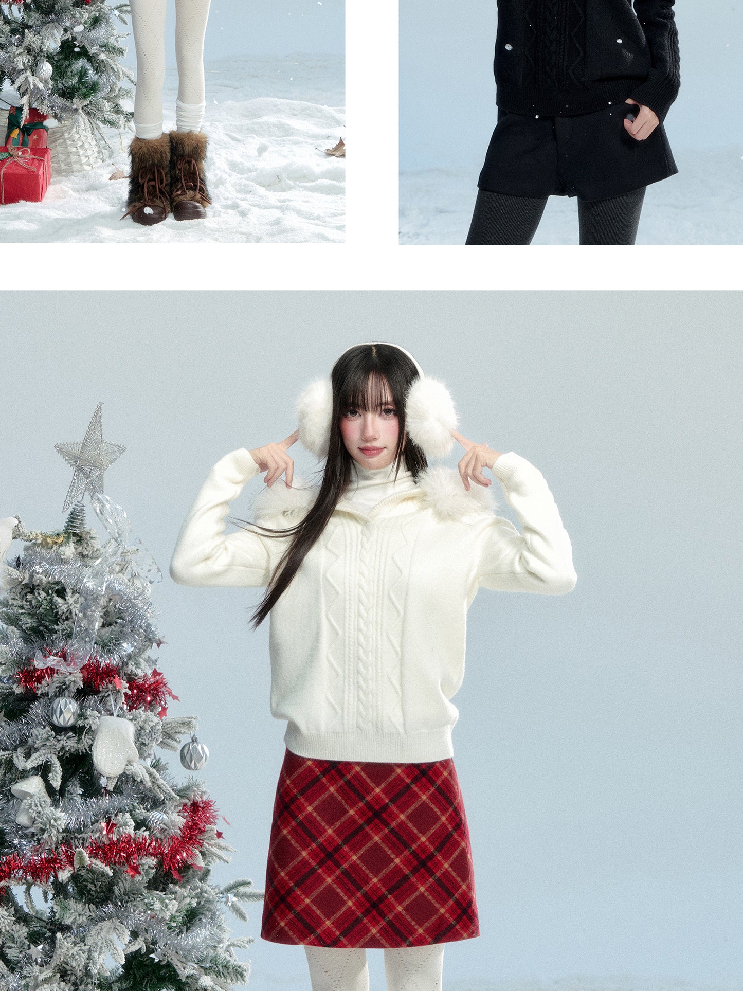 Cable-Knit Hooded Sweater With Detachable Fur Trim