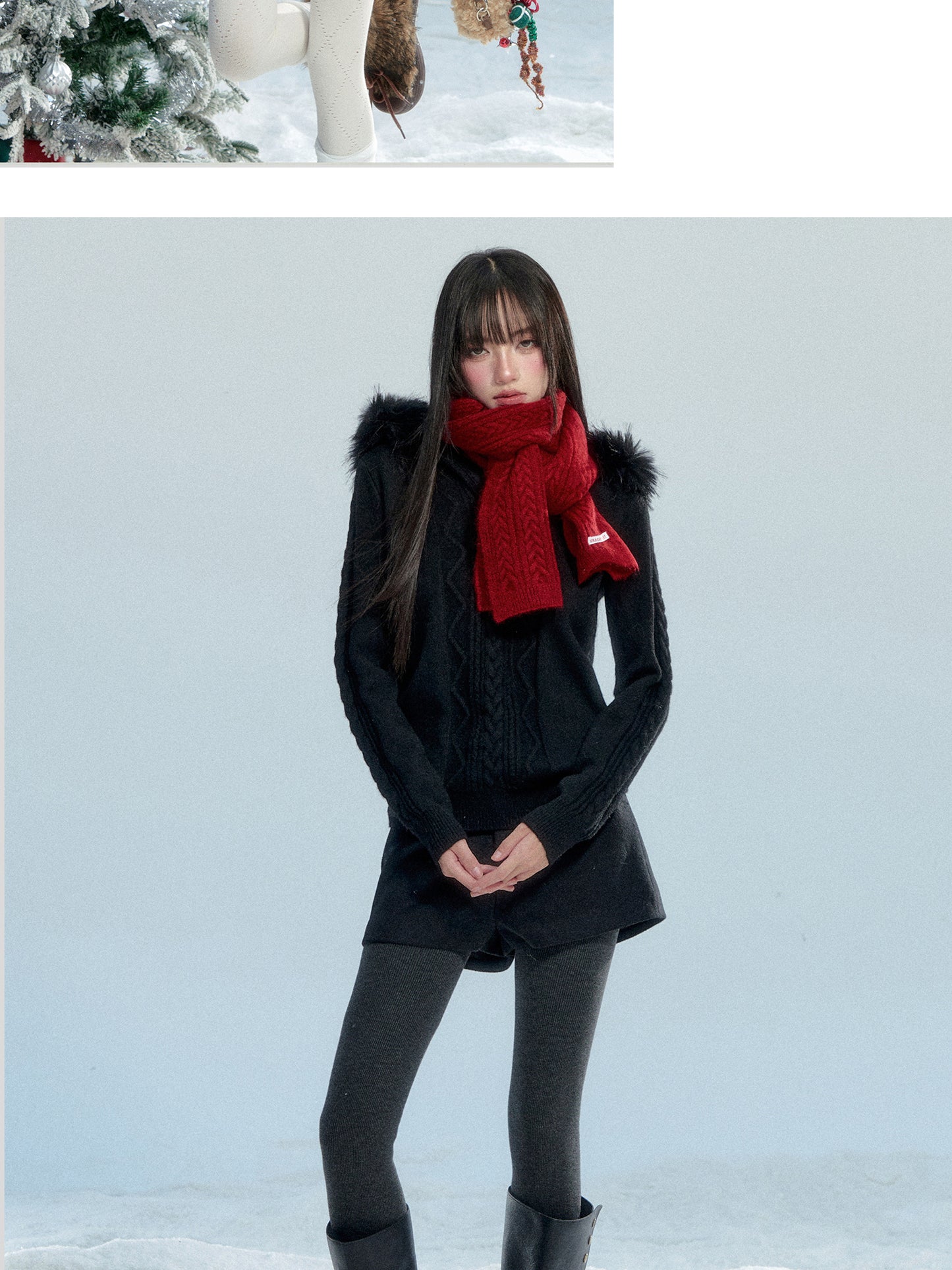 Cable-Knit Hooded Sweater With Detachable Fur Trim