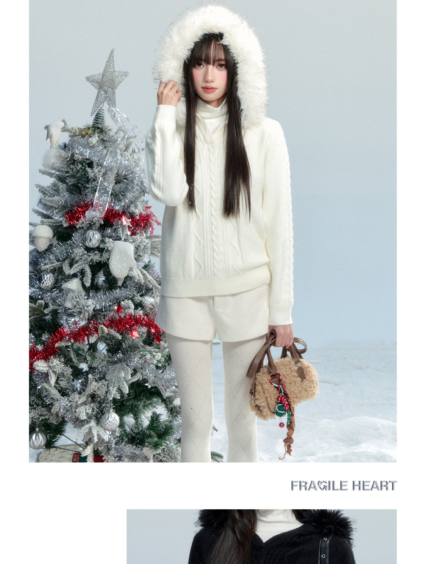 Cable-Knit Hooded Sweater With Detachable Fur Trim