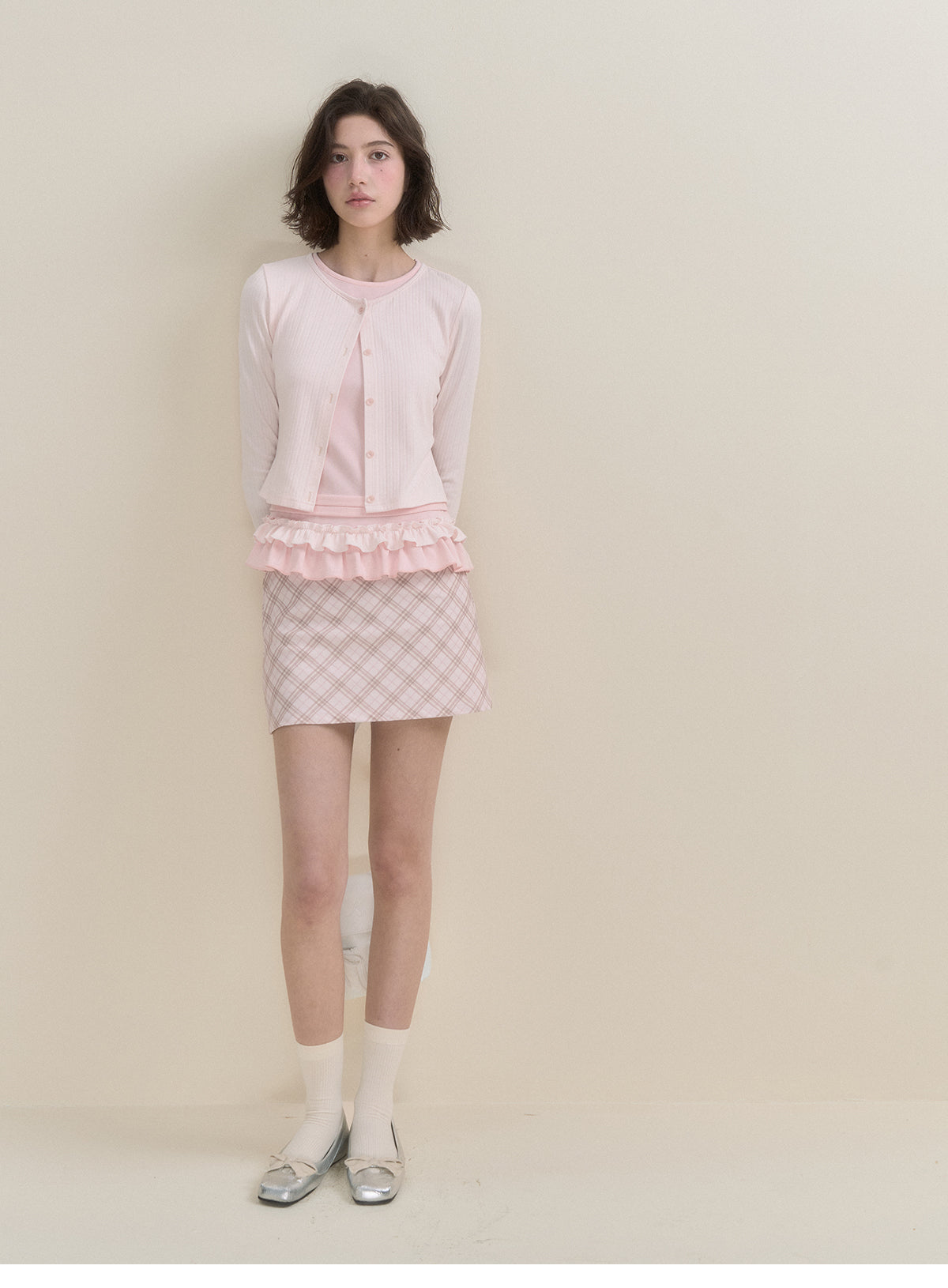 Ruffle Hem Layered Button-Up Top