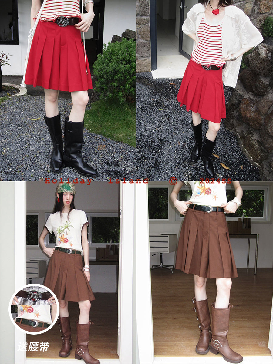 Pleated Midi Skirt In Deep Colors