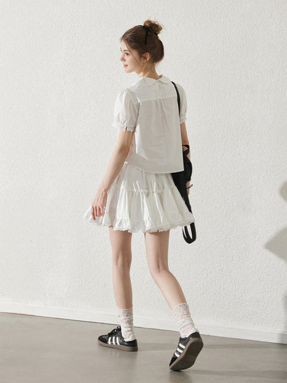 Peter Pan Collar Pintuck Blouse With Lace Details