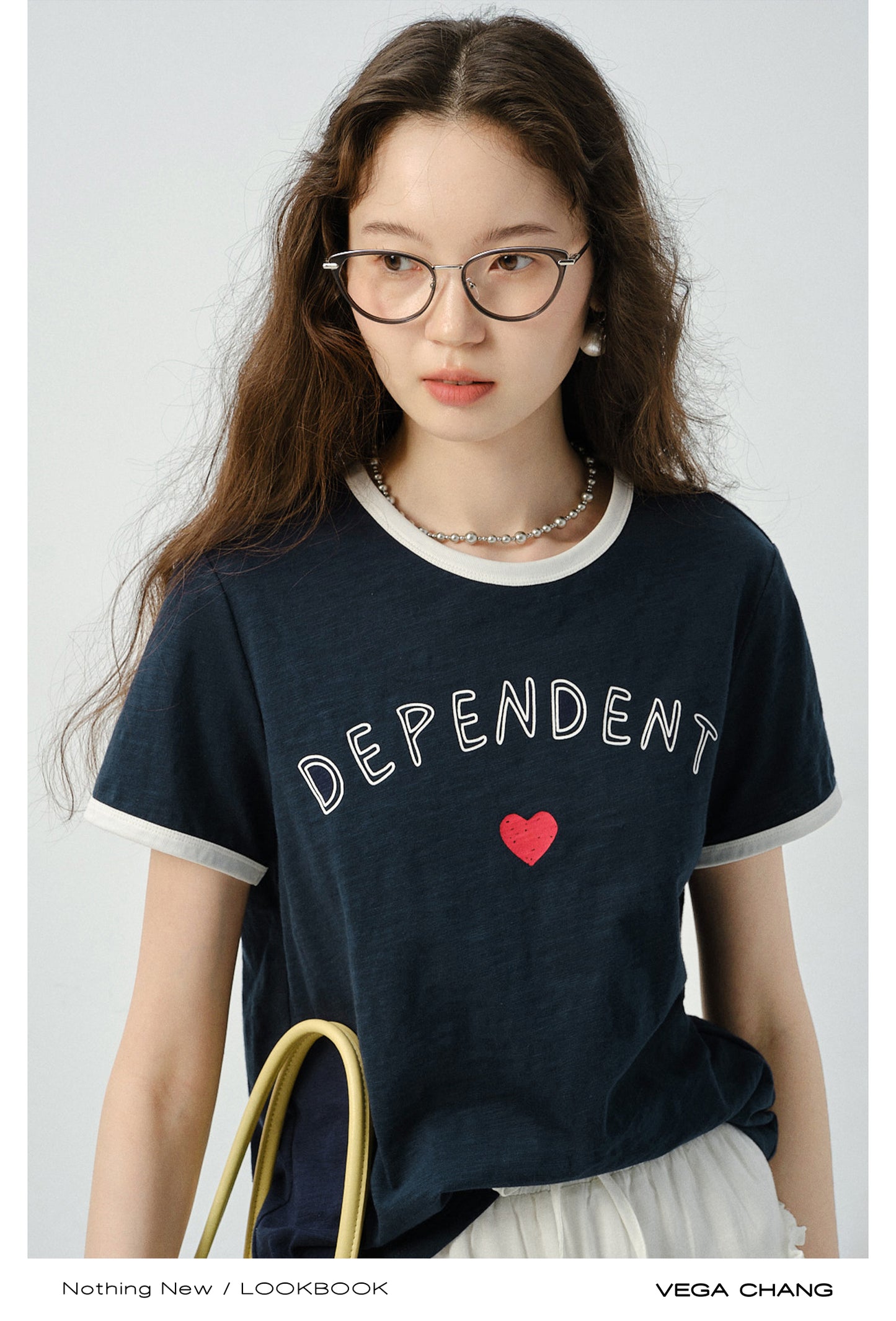 Letter Print Contrast-Trim T-Shirt