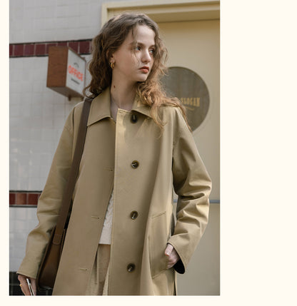 Minimal Belted Coat With Plaid Contrast Cuffs