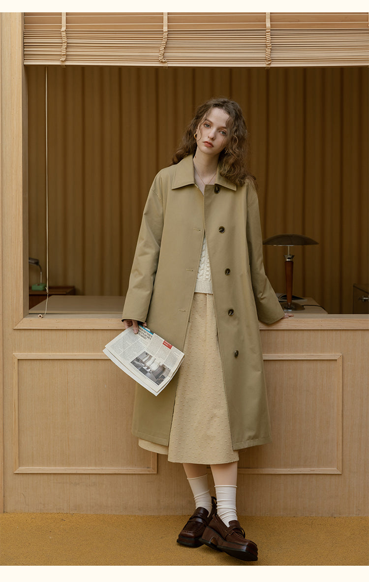 Minimal Belted Coat With Plaid Contrast Cuffs