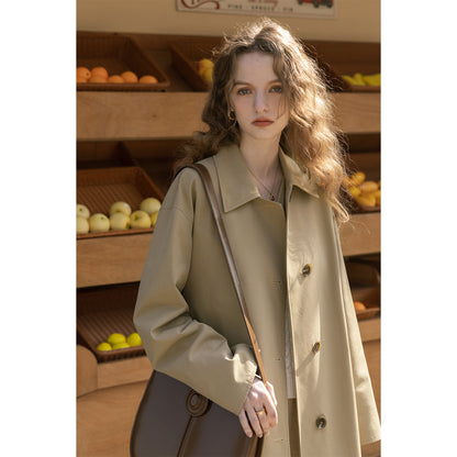 Minimal Belted Coat With Plaid Contrast Cuffs