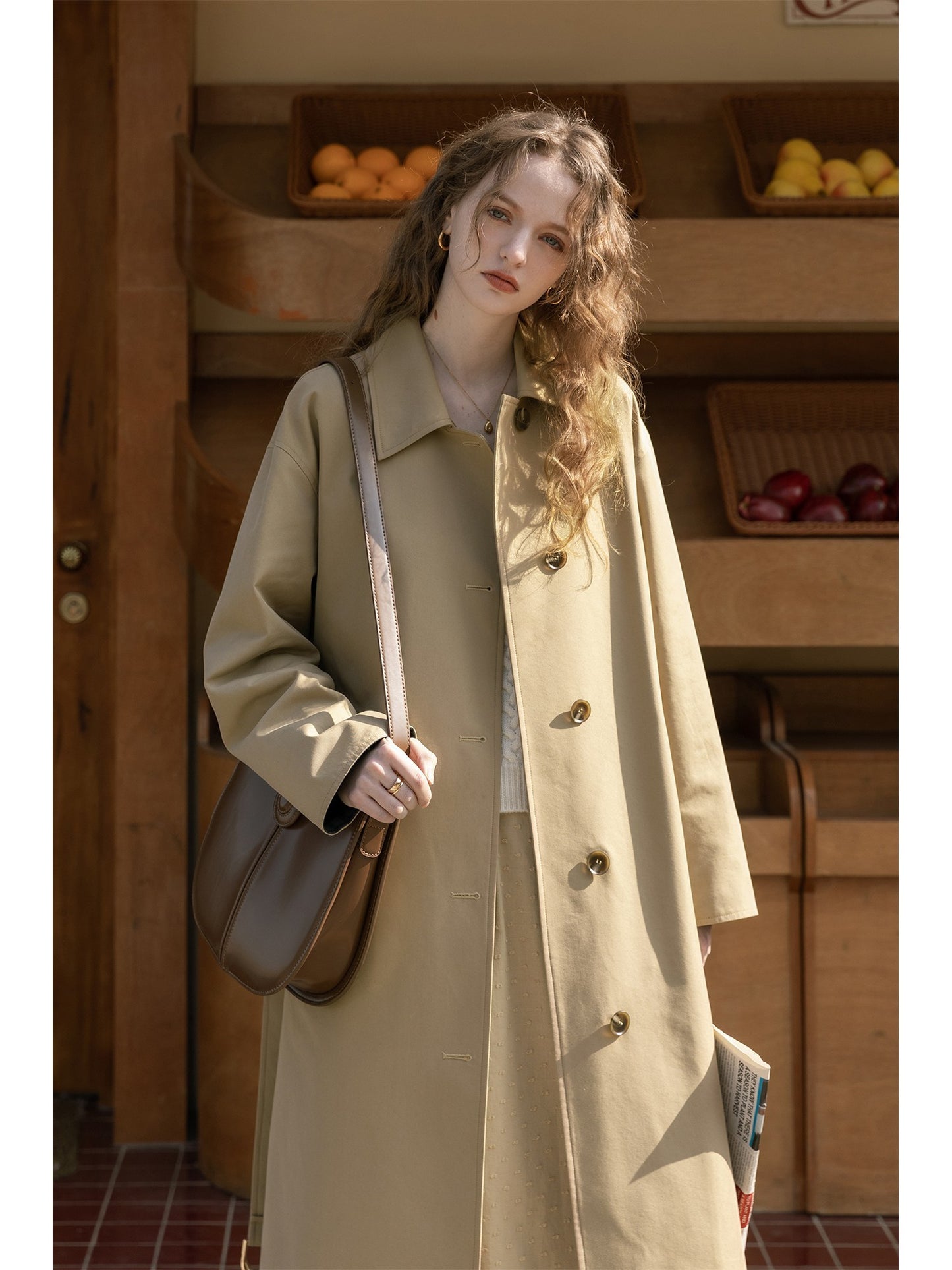 Minimal Belted Coat With Plaid Contrast Cuffs