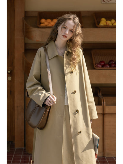 Minimal Belted Coat With Plaid Contrast Cuffs