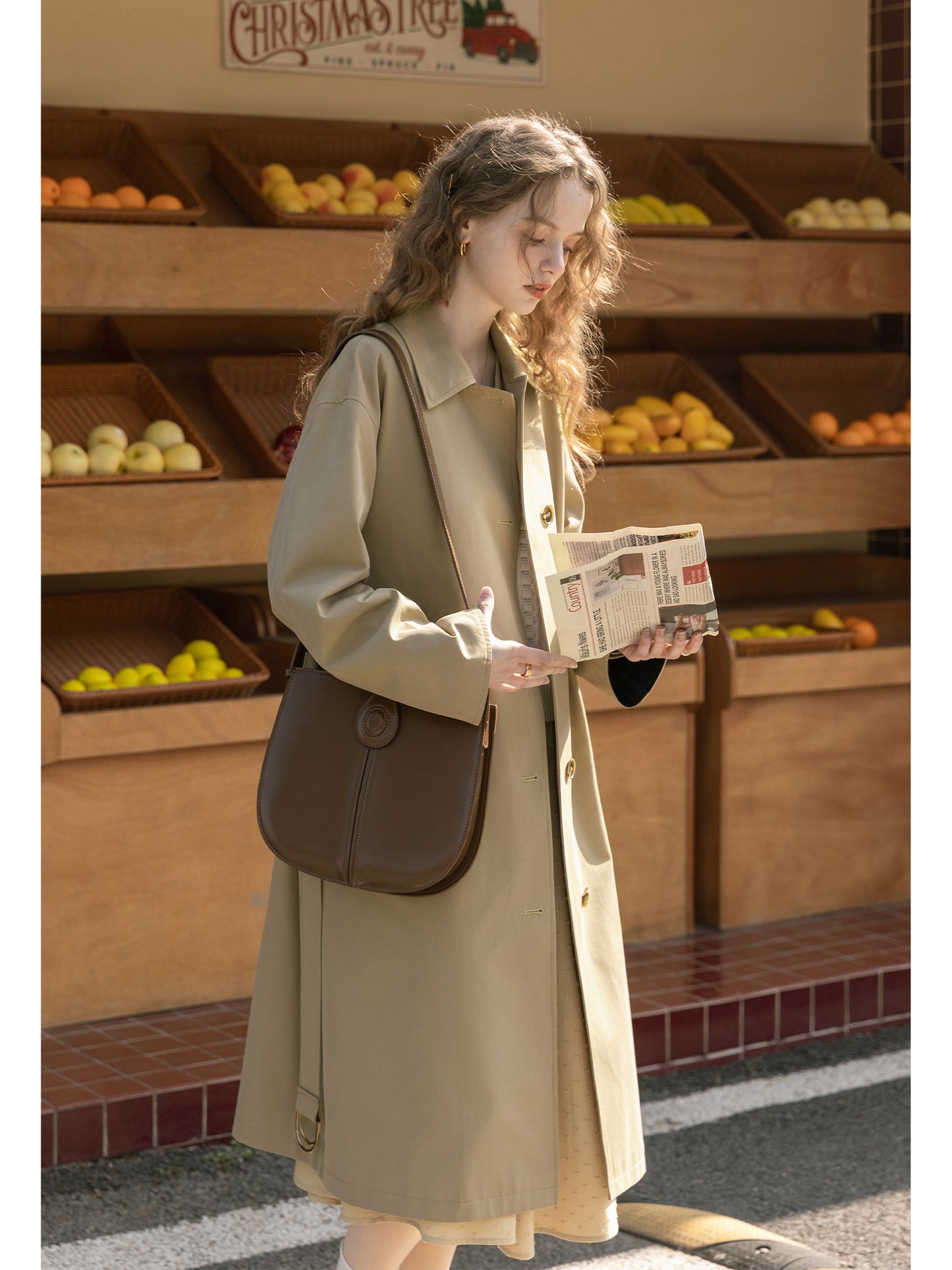 Minimal Belted Coat With Plaid Contrast Cuffs