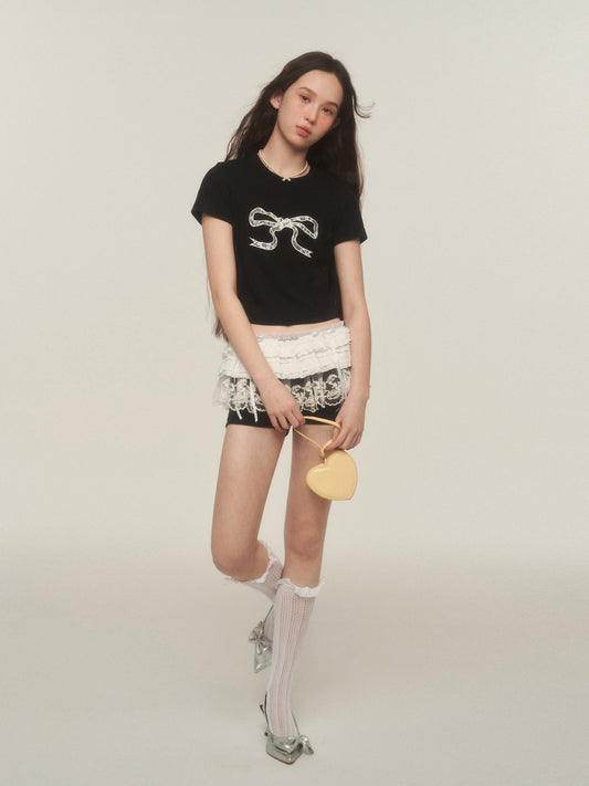 Sweet Lace Bow Crop Tee