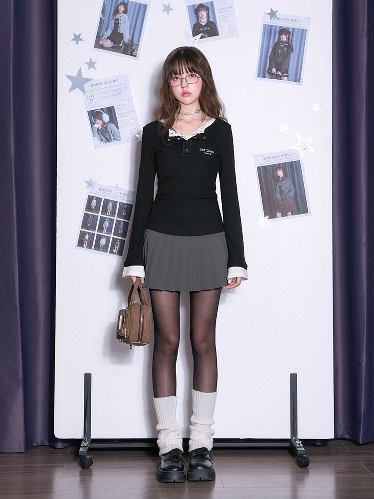 Heart Motif Faux Layered Henley T-Shirt