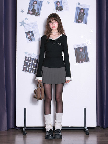 Heart Motif Faux Layered Henley T-Shirt
