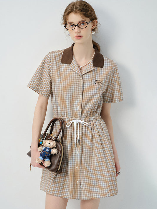 Plaid Shirt Dress With Adjustable Waist