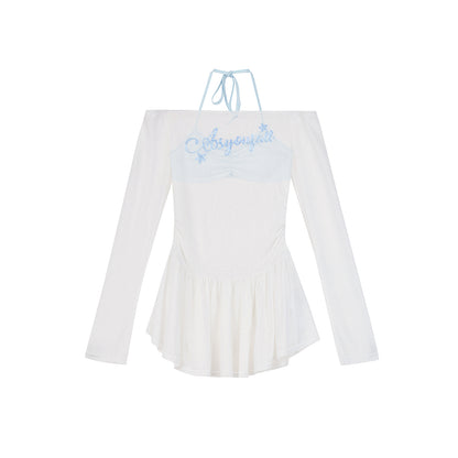 Off-Shoulder Peplum Top With Sequin Lettering