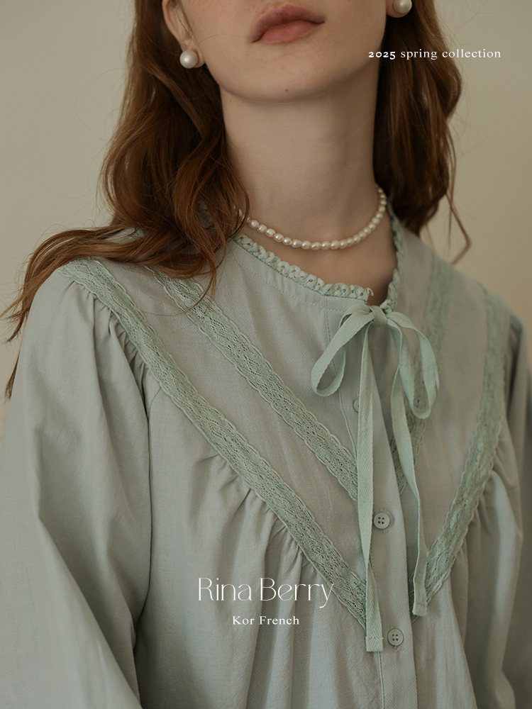 Gathered Lace Blouse With Tie Neck