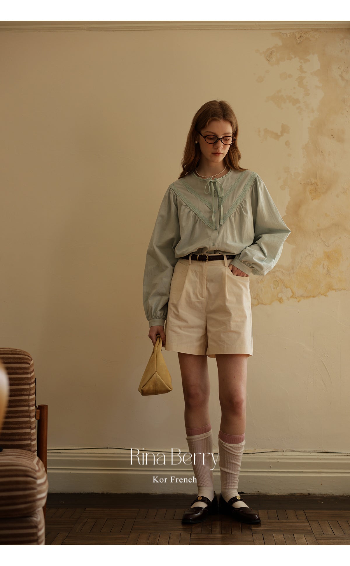 Gathered Lace Blouse With Tie Neck