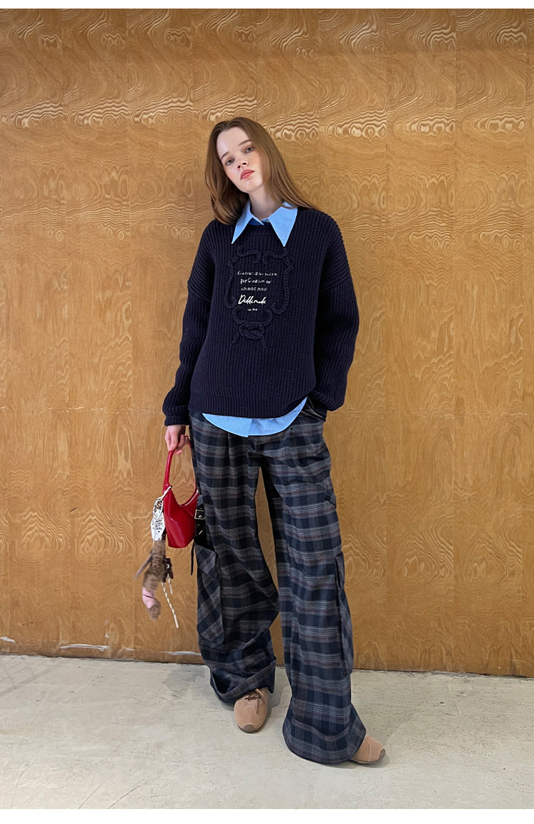 Plaid Pants With Straps And Large Pocket Accent