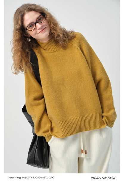 Cozy High Neck Side Slit Raglan Sweater