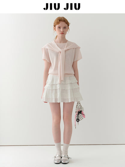 Minimal Knit Top With Sailor Collar Overlay