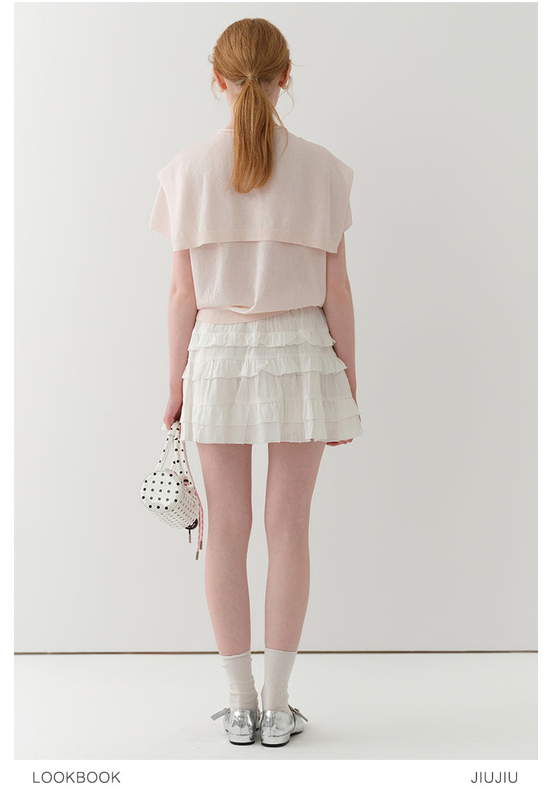 Minimal Knit Top With Sailor Collar Overlay