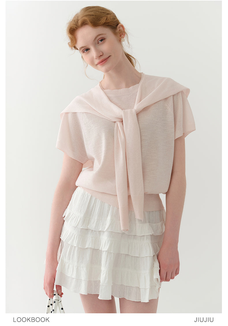 Minimal Knit Top With Sailor Collar Overlay