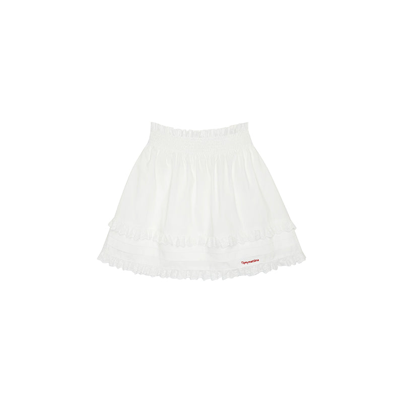 Embroidered Lace Trim Pleated Hem Skirt