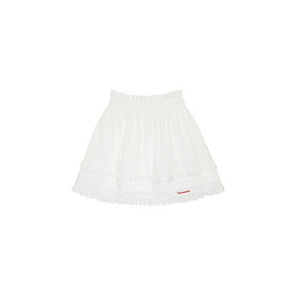 Embroidered Lace Trim Pleated Hem Skirt