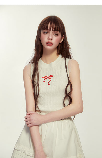 Embroidered Lace Trim Pleated Hem Skirt