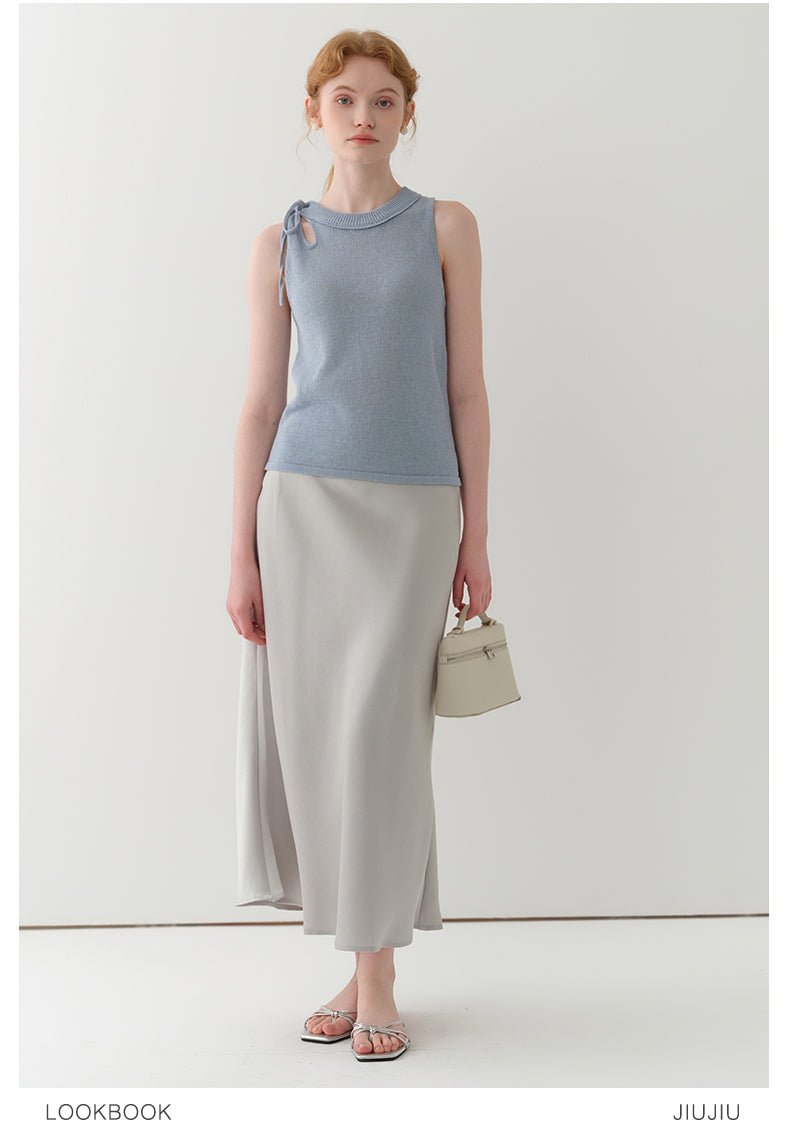 Tie Strap Cutout Shoulder Sleeveless Knit Top