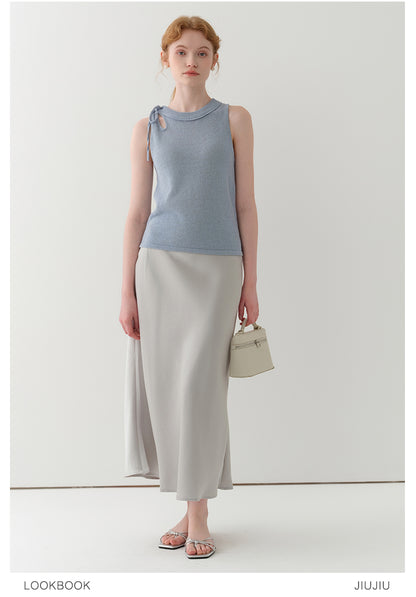 Tie Strap Cutout Shoulder Sleeveless Knit Top
