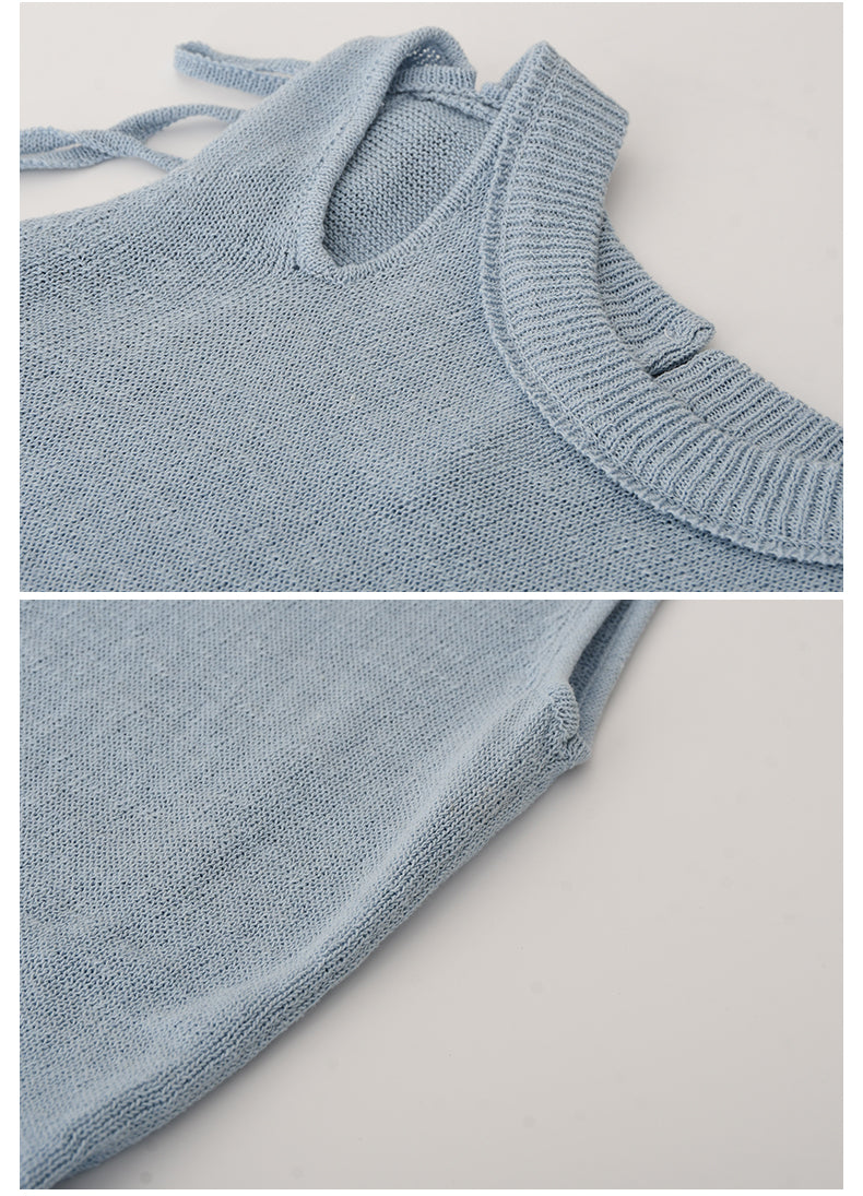 Tie Strap Cutout Shoulder Sleeveless Knit Top